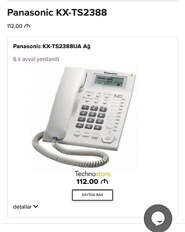 telefon duyməli: Panasonic KX-TS2388UA masaüstü naqilli telefon. Ideal vəziyyətdə. - — 2