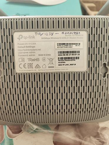 cin internet paketi: Wi Fi Tp-link TD-W8961N
300 mbps
tam işlək vəziyyətdə.
Gəncə şəhəri — 2