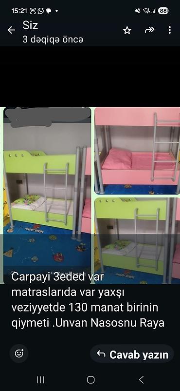 bağca mebel: İki mərtəbəli uşaq çarpayıları – 3 ədəd - Hər çarpayı üçün matras — 1