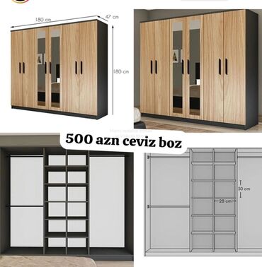 Dolablar: Yeni, Açılan, 2 qapılı Düz dolab, Qarderob, paltar dolabı, Azərbaycan — 6
