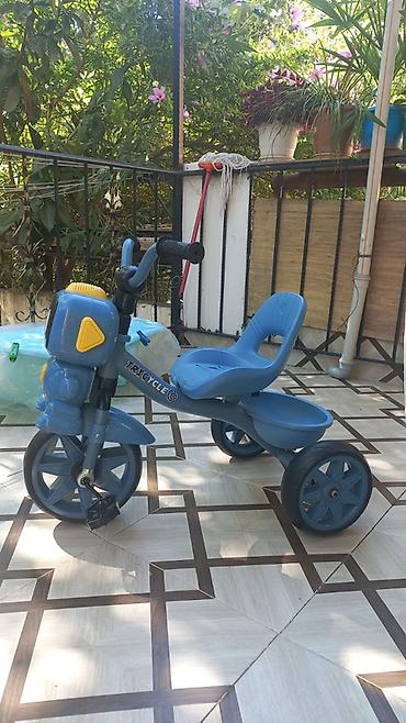 velosiped 3 teker: Uşaq üçtəkərli velosipedi – robot üzü dizaynlı, mavi rəng — 1