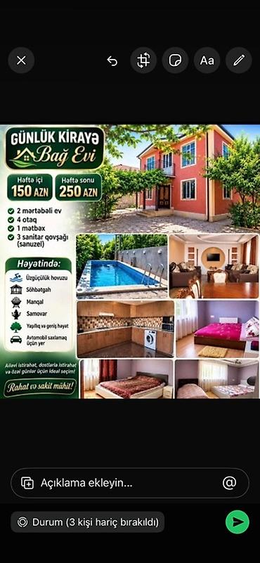 bakida a frame evler: Günlük kirayə bağ evi - Həftə içi: 150 AZN - Həftə sonu: 250 AZN — 1