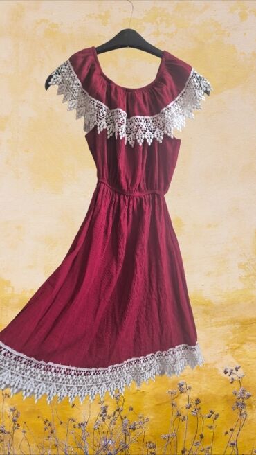 Haljine: Dve haljine – crvena tartan košulja-haljina i crvena čipkana haljina — 5