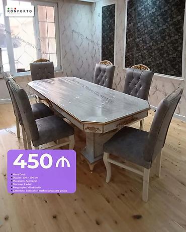 Masa dəsti - Ölçülər: 100 x 200 sm - Mexanizm: açılmayan - Stul sayı