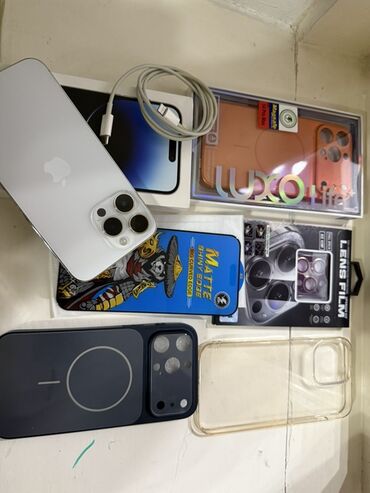 Apple iPhone: IPhone 14 Pro Max, Б/у, 256 ГБ, White Titanium, Зарядное устройство, Защитное стекло, Кабель, 79 % — 9