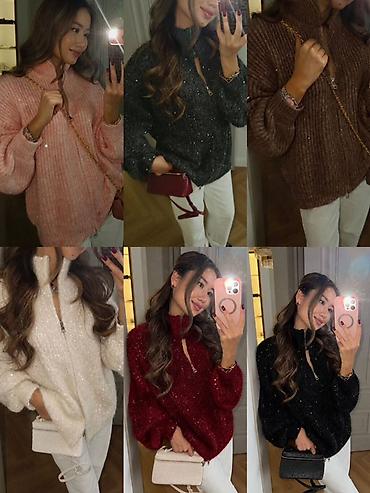 zara одежда мужская: Женский теплый свитер с молнией и люрексом - Свободный силуэт — 1