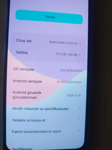 xiaomi note 6 pro: Xiaomi Redmi Note 11 Pro, 128 GB, rəng - Göy