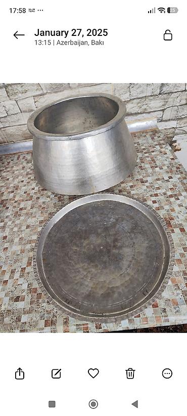 odun satisi: Böyük həcmli mis qazanın altlığı ilə birlikdə - Material: əl ilə — 2