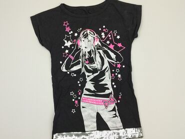 czarna koszulka dla dziewczynki: T-shirt, 10 years, 134-140 cm, condition - Good