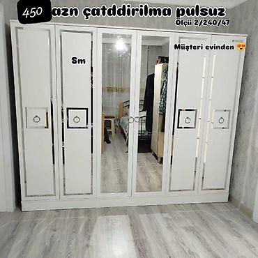 salon dolab: Yeni, 6 qapı, Güzgülü, Ağ, Taxta, Açılan, Düz dolab — 1
