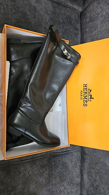 берцы ботинки: Женские высокие сапоги Hermès в фирменной оранжевой коробке,кожа — 3