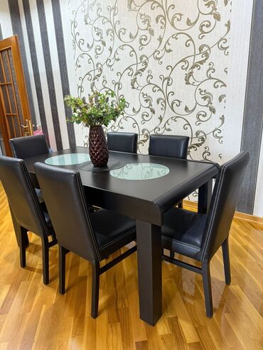 metbex mebeli 2 el: Qonaq otağı üçün, İşlənmiş, Dördbucaq masa, 6 stul
