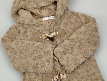 spodnie z imitacji skory bezowe: Children's fur coat 3-4 years, condition - Very good