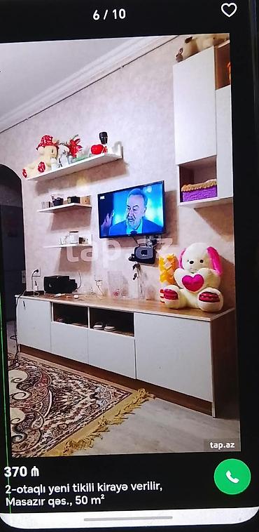 sagan kirayə evlər: Masazır qəsəbəsində 2 otaqlı yeni tikili kirayə verilir — 50 m². - — 1