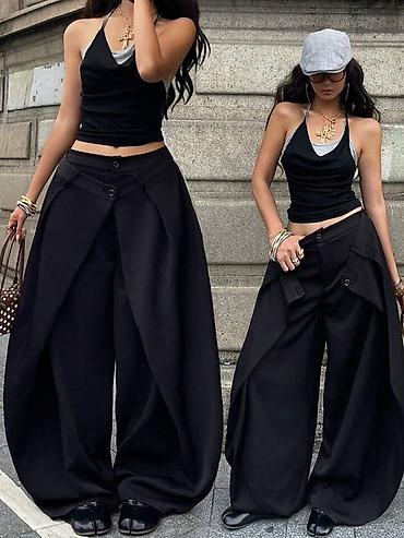 ženske pantalone: Ženske pantalone širokog kroja sa preklopom – statement model 2400din — 9