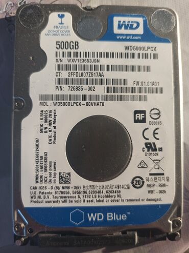 ide hard disk: Daxili Sərt disk (HDD) Western Digital (WD), 512 GB, 5400 RPM, 3.5", İşlənmiş