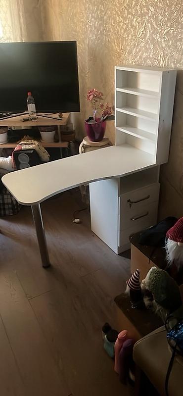 kompüter stol: Künc masa, Stulsuz, Polkalı, Siyirməli, MDF — 4
