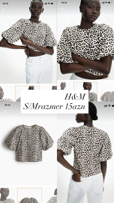 Köynək və bluzalar: H&M markasına aid qısa qadın bluzası. Bu bluz Leopard naxışlı, ağ
