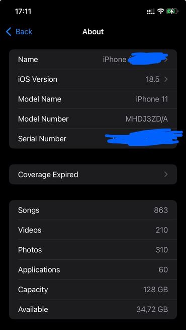 телефонные номера: IPhone 11, Колдонулган, 128 ГБ, Ак, Заряддоочу түзүлүш, Каптама, Кабель, 81 %