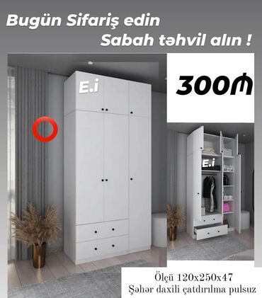 Çarpayılar: Yeni, Açılan, 3 qapılı Qarderob, paltar dolabı