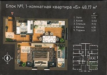бруклин: 1 комната, 48 м², 9 этаж, ПСО (под самоотделку) — 5