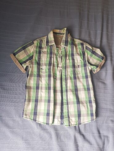 muška lanena košulja: NOVO 100% pamučna zeleno-plava košulja kratak rukav kupljena u