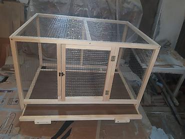 qus vuran: Taxta karkaslı, metal torlu geniş heyvan qəfəsi - Material: təbii — 2