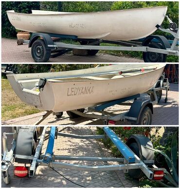 Su nəqliyyatı: 5 m fiberglass qayıq KORPUSU + sinklənmiş TREYLER (motorsuz) — TƏCİLİ