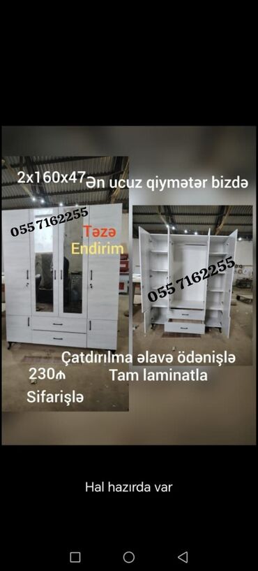 Rəflər: Yeni, Açılan, 6 qapı Düz dolab, Şifonyer, Azərbaycan