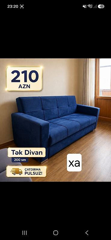quzu derisi: Məhsul: Tək divan Ölçü: 200 sm Rəng/material: Tünd mavi rəngdə — 1