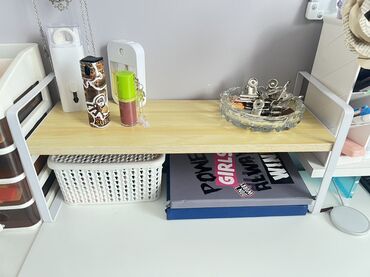 стол для учебы и компьютера с полками: Кеңсе үчүн текче, Жыгач, түсү - Ак