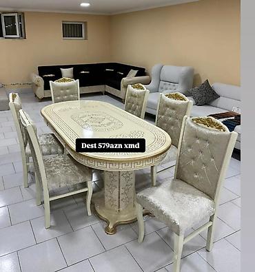 Masa və oturacaq dəstləri: Masa və 6 stul dəsti – Xmd • Komplekt: 1 yemək masası + 6 ədəd stul — 167