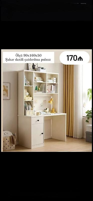 Masa və rəfli iş/oxu dəsti Ölçü: 90×160×50 sm Qiymət: 170 ₼ Şəhər