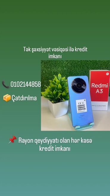 yalniz sexsiyyet vesiqesi ile kredit telefon: Xiaomi Redmi 3, 128 GB, rəng - Göy, 
 Zəmanət, Kredit, Sensor