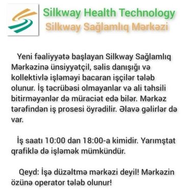 Satış: Çağrı mərkəzi operatoru tələb olunur, İstənilən yaş, Təcrübəsiz