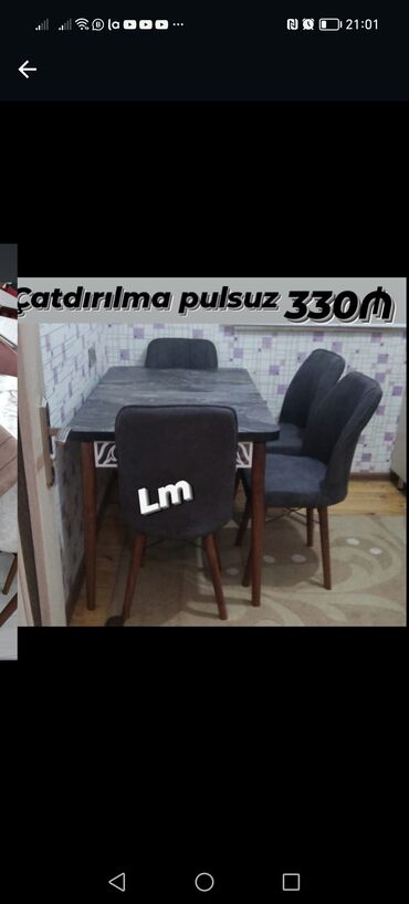 Masa və oturacaq dəstləri: Mətbəx üçün, Yeni, Açılan, Oval masa, 4 stul — 5