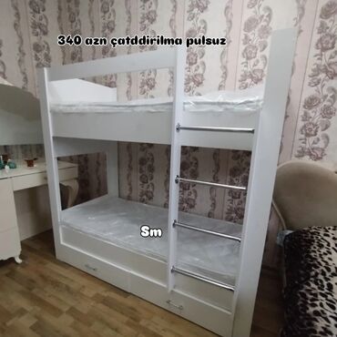 İkimərtəbəli uşaq çarpayıları: Oğlan və qız üçün, Çarpayı, Matras ilə, Siyirməli — 10