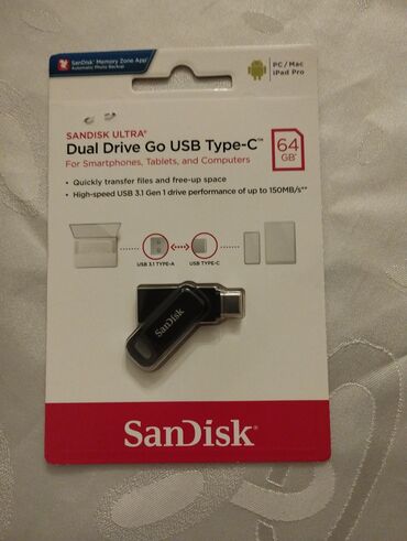 Digər kompüter aksesuarları: Sandisk 64 GB type c + usb 3.1 Sandisk proqramı var və dəstəkliyir