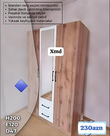 dolab parça: Yeni, 3 qapılı, Güzgülü, Rəngli, Açılan, Düz dolab — 1