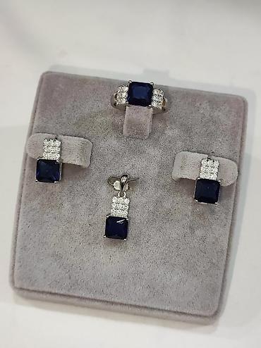 Серебряные наборы украшений: Серебряный Набор с камнями Сапфир Серебро 925 пробы Размеры имеются — 3