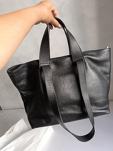 сумки женские: Сумки женские, 2 модели: 1) Черная кожаная shopper‑сумка - Материал — 1