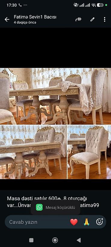 Masa dəsti satılır 600₼. 8 oturcağı var. Ünvan