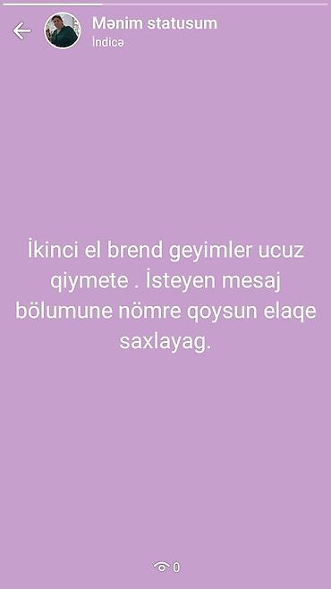 dima bilan etir: Ünvan Masazır. hər razmede geyim var istəyən mesaj bölümüne nömrə — 1