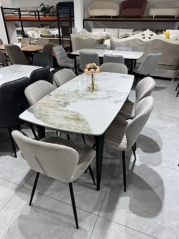 silver kitchen: Обеденный комплект: стол с керамической столешницей + мягкие стулья - — 5