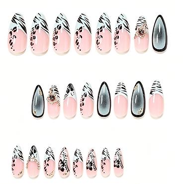 diamond: Set presovanih noktiju – dugi, špicasti tipse sa nail art dizajnom - — 2