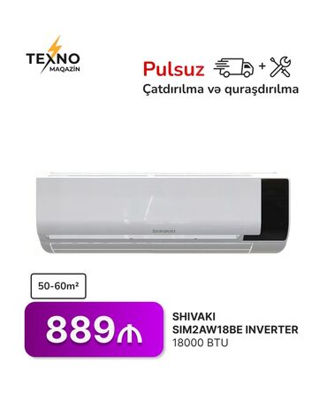 Kondisionerlər: Kondisioner Shivaki, 50-60 kv. m, Split sistem, Kredit yoxdur, Pulsuz quraşdırılma