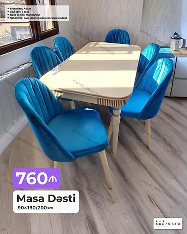 Ev və bağ: Masa Dəsti – 6 stul ilə - Masa ölçüsü: 90×160/200 sm (açılan — 1