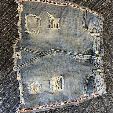 Şortlar: Məhsul: Qadınlar üçün cins ətək Təsvir: - Açıq mavi yuyulmuş denim — 1