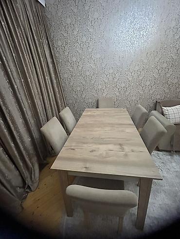Qonaq otağı üçün, İşlənmiş, Açılan, Dördbucaq masa, 6 stul