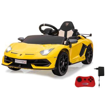 uzun cekmeler: Uşaq maşını Lamborghini Aventador sarı 12V batareya Pult2,4GHz Əsl